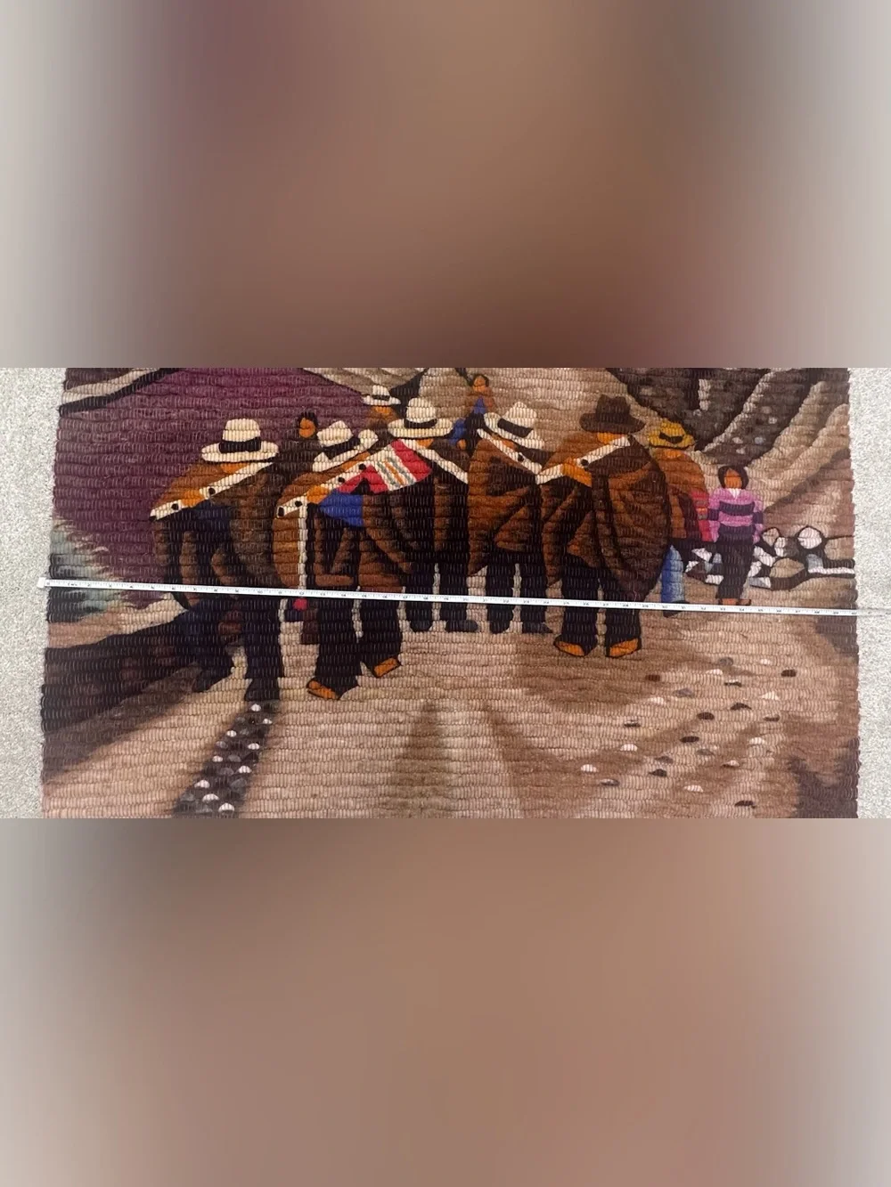 Vintage Handwoven Andean Village Tapestry Wall Art made in PERU- 53”x40”.